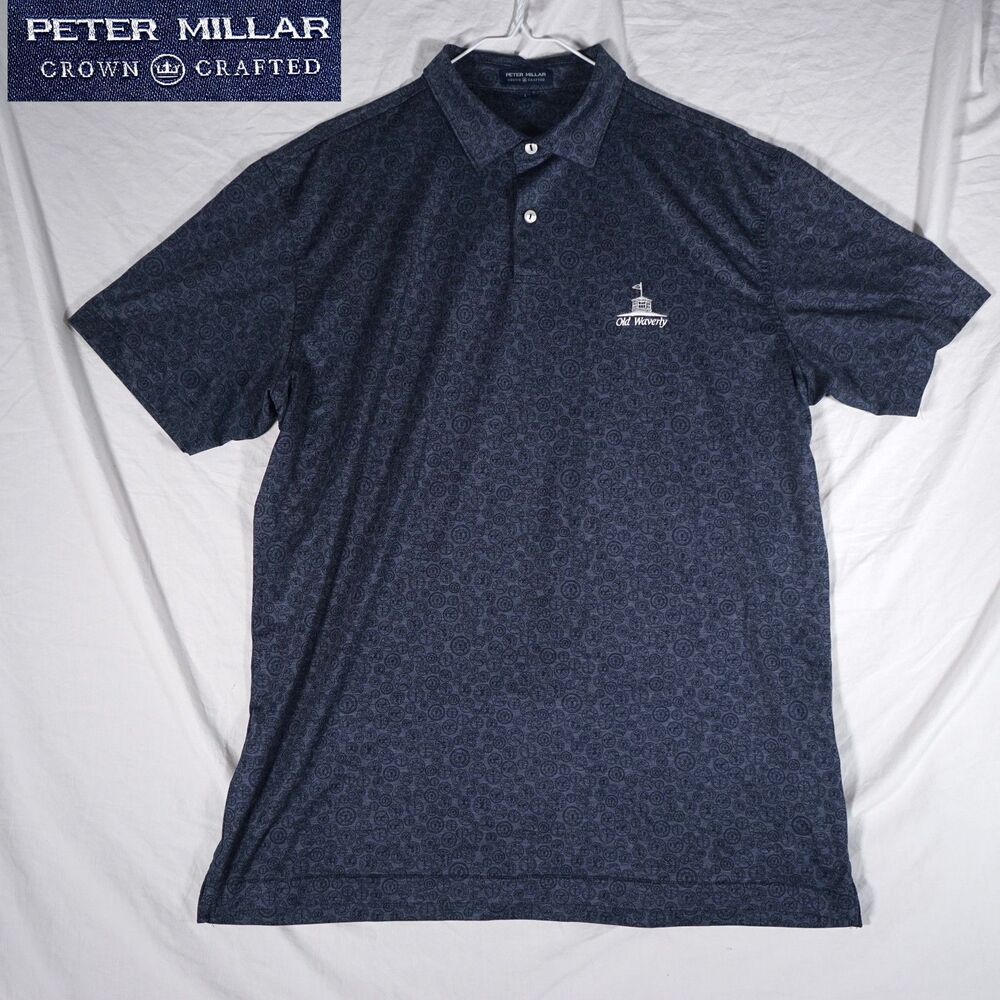 Peter Millar Crown Crafted Polo Shirt Athletic Golf Navy Blue Large